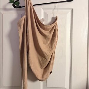 Caution To The Wind Beige One-Shoulder Top